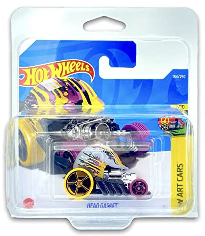 Hot Wheels Head Gasket (Grey/Yellow/Purple) 7/10 HW Art Cars 2022-184/250 (Short Card) *** COMES IN A KLAS CAR KEEPER PROTECTIVE COLLECTORS CASE *** HCT83