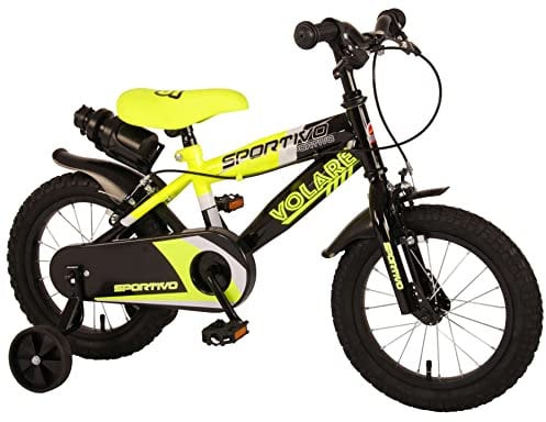Volare Sportivo Kinderfahrrad - Jungen - 14 Zoll - Neon Gelb Schwarz - Zwei Handbremsen - 95% zusammengebaut