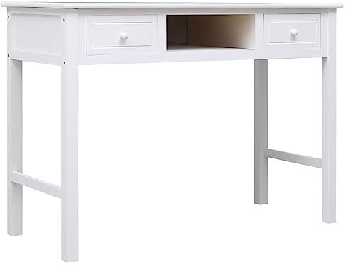 vidaXL Schreibtisch Weiß 108x45x76 cm Massivholz Paulownia, Holztisch, PC-Tisch, Home-Office-Möbel, Computertisch, PC Tisch, Heimbüro Möbel
