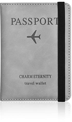 Joyan Kunstleder Passhülle Reisepasshülle Personalisiert, Passport Cover Leder Kunstleder Impfpass Hülle mit RFID-Blocker für Damen Herren Reisepass Kreditkarten (Grau)