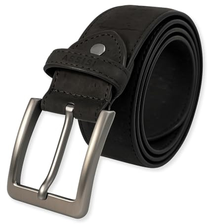 Assisi Style Vegan Leather Belt for Men, Cork Belt 38mm, Black, Gift Boxed | FSC certified, sustainable, cruelty free, adjustable trim-to-fit, water resistant, for dad, him, husband, Father's Day