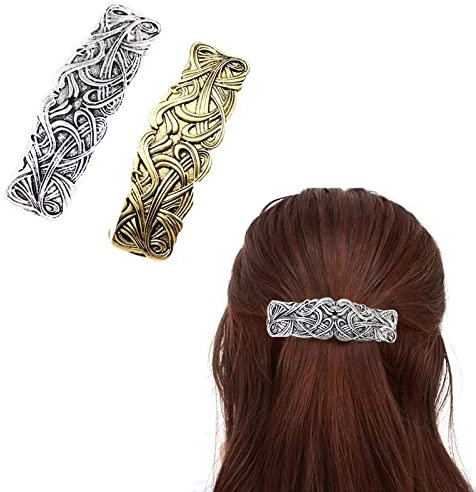iRIIRIO Lot de 2 barrettes à cheveux vintage avec nœud celtique Viking - Pinces à cheveux françaises gravées pour femmes et filles (argent, bronze)
