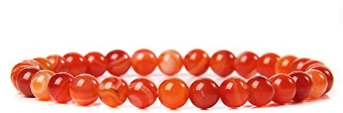 6 mm Perlen Stretch-Armbänder für Damen Herren Achat Stein Armband Elastisches Seil Armreifen Schutz Schmuck, Orange Achat, 19 cm