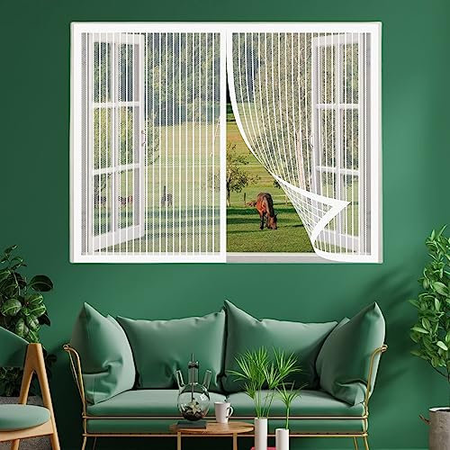 Fliegengitter Fenster Magnet 245 x 235 cm Insektenschutz Fensternetz verhindern das Eindringen von Insekten für Dachfenster mit Reißverschluss, Weiß