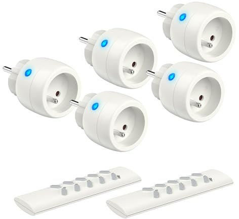 Prise Telecommande sans fil, Programmateur 2300W Portée 30m, 5 prise connectée avec 2 Télécommande, Idéal pour l'éclairage télécommandé, les décorations, les ventilateurs, et plus