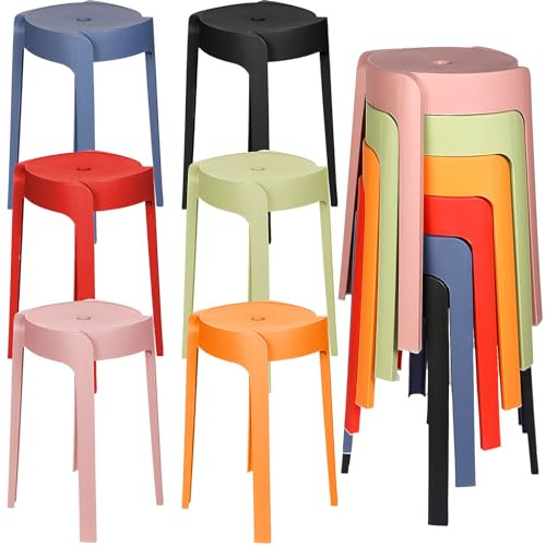 Nosiny 6 Pack Plastic Stackable Stools 18 Inch Portable Nesting Stack Stools Round Colorful Backless Bar Seating for Home Party Office