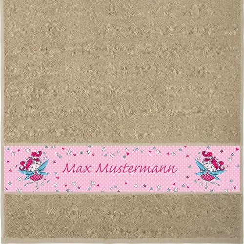 Erwin Müller Handtuch mit Namen - personalisiert - Motiv Kinder - Fee - viele Farben & Motive - Dusch-Handtuch - beige - Größe 50x100 cm - persönliches Geschenk mit Wunsch-Name