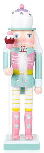 BESPORTBLE Nussknacker-Soldat, 25 cm, Holz, Rosa Figur, Ornament, Pastellfarben, Weihnachtsdekoration für Party