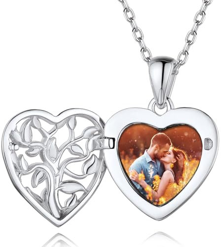 Custom4U Tree of Life Locket Silver Necklace Personalised Photo Pendant with Chain Jewellery for Women Girlfriend