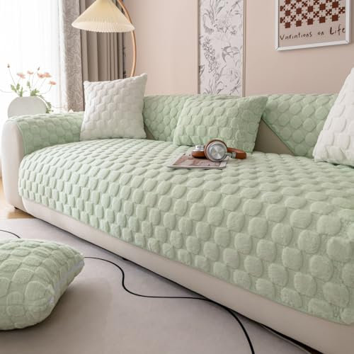 WYJHNLBEDC Sofa/Couch überzug/überwurf, Sofa überwurfdecke, Warmer Super Weicher Plush Sofabezug für Sofa L Form/U Form/Ecksofa 3/2/1 Sitzer, Sofaschutz Hund Kratzschutz Katze Grün 70x70cm