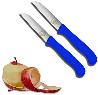 2er Set Gemüsemesser scharf Küchenmesser blau Schälmesser Solingen rostfrei 8 cm/Handabzug - Dünnschliff - superscharf - spülmaschinengeeignet