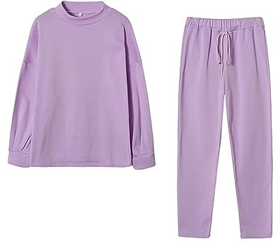 BIISDOST Tuta da jogging da donna, oversize, tuta sportiva, tuta sportiva, yoga, fitness, set girocollo e pantaloni da jogging, abbigliamento sportivo, in due pezzi, Lilla, XXL