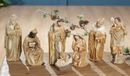 GILDE 7-TLG. Set Krippenfiguren naturfarben Heilige Familie + Könige + Schäfer H: 20 cm 99133