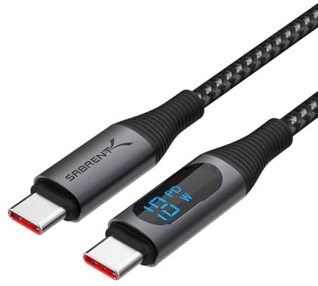 SABRENT USB-C to USB-C Charging Cable with Smart Display, 2M/6.6FT Long, E-Marker Chip, 100W Charging and 480Mbps Data Transfer Speeds, for Laptops, Smartphones, Tablets (CB-C2C2)
