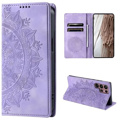 CoverKingz Handyhülle für Samsung Galaxy S24 Ultra - Handytasche mit Kartenfach Klapp Etui Cover - Handy Hülle klappbar Motiv Mandala Lila