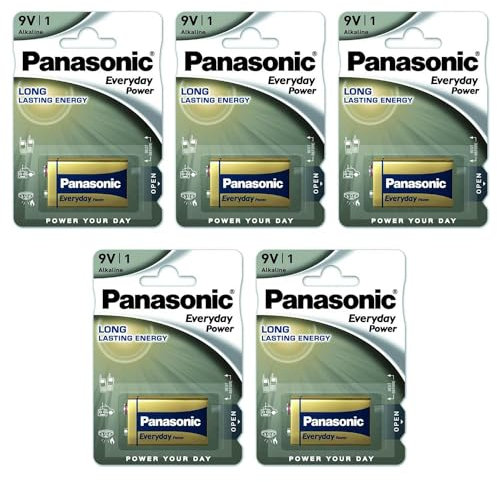 PANASONIC Pack of 5 Blister Packs of 1 Everyday Power Silver Cube 6LF22-9V Alkaline Battery