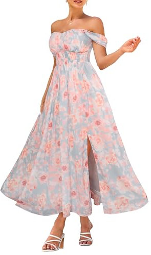 GRACE KARIN Robe de Été Plage Décontractées pour Femmes Élégante à Motif Floral à Bretelles Spaghetti M Fleurs Roses sur Bleu