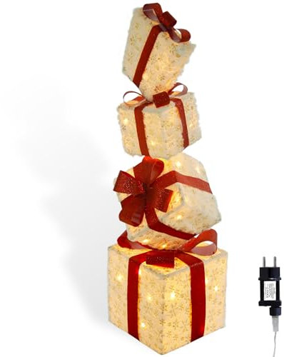 CCLIFE Caja de Navidad con luz, Juego de 4 Cajas de Regalo con luz LED, Caja de Regalo iluminadas de Navidad para árbol de Navidad, hogar, Decoraciones de Navidad CushHom