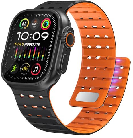 Bouixel Magnetic Strap Compatible with Apple Watch Straps 49mm 46mm 45mm 44mm 42mm for Men Women, Sport Anti Sweat Breathable Wide Soft Silicone Band for iWatch Ultra 2/ Ultra Series SE 10 9 8 7 6 5 4