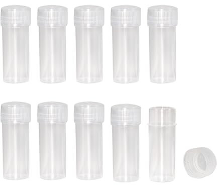 20 Flacons cylindriques en plastique transparent 0,17 OZ Avec tube à essai et couvercle