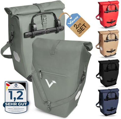 Valkental® Große & wasserdichte Gepäckträgertasche [28L] Abschließbare Befestigung [PVC frei] Fahrradtasche für Gepäckträger mit großen Reflektoren - Inkl. Tragegurt & Innenfächer - Geprüfte Qualität