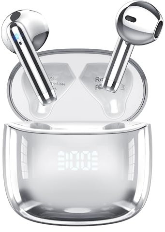 Bluetooth Kopfhörer, Kopfhörer Kabellos Bluetooth 5.3 In Ear Kopfhörer mit 4 ENC Mic, HiFi Stereo, 40H Kabellose Kopfhörer Tiefer Bass Wireless Earbuds, LED-Anzeige, IP7 wasserdichte Ohrhörer, Silber