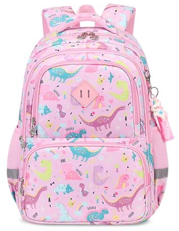 FANDARE Sac à Dos Enfant Dinosaure Cartable Scolaires Maternelle Garcon Cartable Maternelle Garcon Sac Maternelle avec Bandes réfléchissantes Sac a Dos Fille Cartable Sac a Dos Stitch Rose