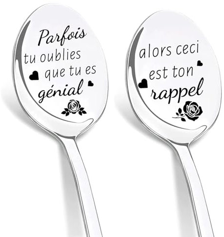 DIKARIYA Cadeau Anniversaire Femme, Cadeau Fete des Meres, Cuillère à Café Acier Inoxydable, Cuillères Gravées Cadeau Femme Original Utile, Inspirant Cadeau pour Femme, Meilleure Amie, Soeur, Maman