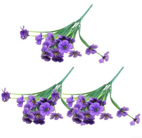 Lebensechte Outdoor Veilchen Blumen Fiveforked Spring Grass Deko Set 3 Stück (Lila)