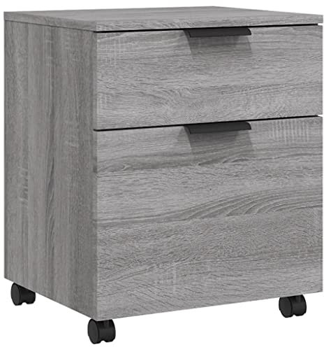 Makastle Caisson Tiroir sur roulettes, Rangement Bureau Mobile, Classeur Mobile à 1 tiroir et 1 Porte, pour Documents, Sonoma Gris 45x38x54 cm Bois