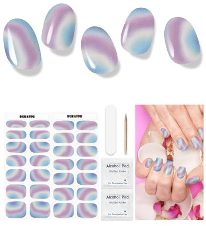 Semi Cured Gel Nail Strips, 28 Full Nail Wraps, UV Lamp Compatible, Long Lasting, Salon Quality, Easy to Apply (Colorful)