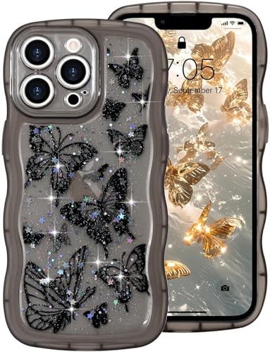 miyonsin Glitzer Hülle für iPhone 6 / iPhone 6S, Durchsichtig Bling Glitter Schmetterling Stoßfeste Handyhülle für Frauen und Mädchen, Niedliche Glitzernde Schutzhülle für iPhone 6, Schwarz