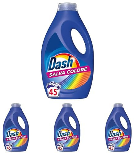 Dash Detersivo Liquido Lavatrice, 45 Lavaggi, Salva Colore, Mantiene Vivaci I Colori, Efficace A Freddo E In Cicli Brevi (Confezione da 4)