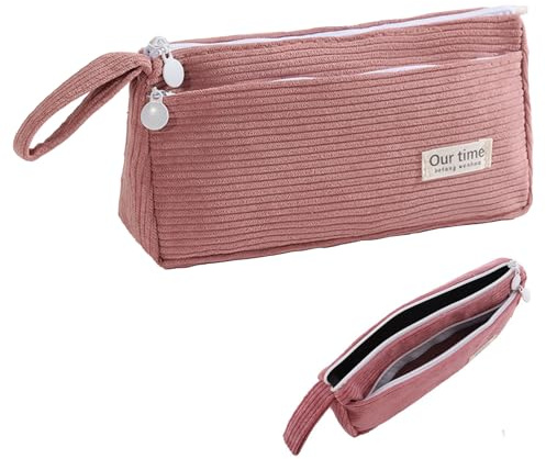 YCHYAN Federmäppchen Cord Stoff, Mehrschichtiges Federmäppchen Hohes Volumen, Mäppchen Aesthetic, Retrostil, Geeignet für Mädchen Teenager, Pencil Case Schulmäppchen für Schule und Büros (Rosa)