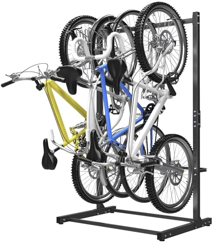 WALMANN Freestanding Bike Stand for Garage, 4 Bikes Vertical Bike Storage | Heavy Duty Bike Floor Stand, Floor Bicycle Rack, Holds Up to 70 lbs/Hook