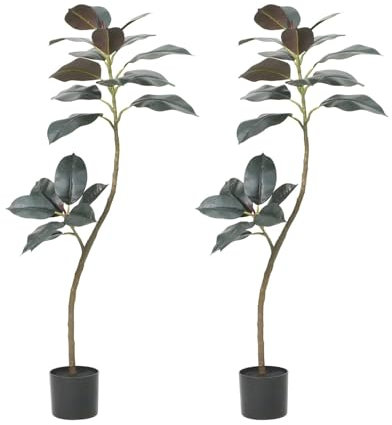 Zstar 2 Stück Großer Künstlicher Gummibaum, 120cm Realistischer Gummibaum im Topf, lebensechten Blättern Kunstpflanzen Gummibaum Deko für Zuhause, Wohnzimmer, Büro, Garten