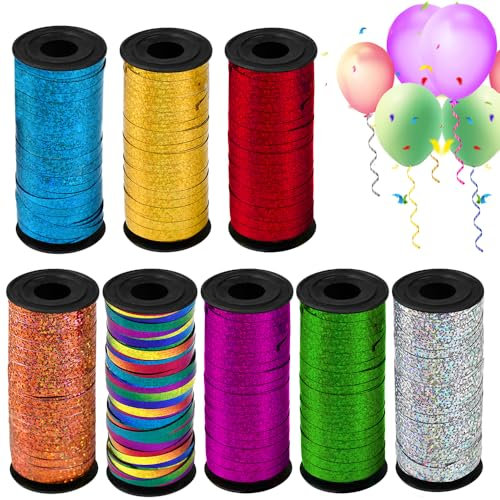 KNGNGK 8 Rollen 800Yard 720Meter Geschenkband Bunt Ringelband Regenbogen Ballonband 5mm Glänzend Geschenkband Glitzer Schleifenband Ringelband Ballonband Geschenkverpackung Ballonverschlüsse Partydeko