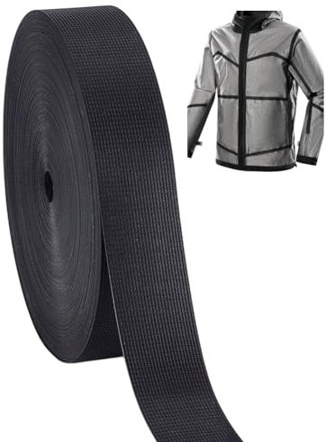 AHANDMAKER 65,61 FT X 0,8 pollici tessuto termosaldatura impermeabile da applicare con ferro da stiro, nastro adesivo in tessuto, resistente al calore, per giacche, impermeabili, nero