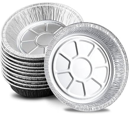 Aibulo 9-Inch Round Aluminium Foil Trays – Pack of 5 | Heavy-Duty Disposable Baking & Roasting Trays | Oven & Freezer Safe | Ideal for Cooking, Meal Prep & Food Storage