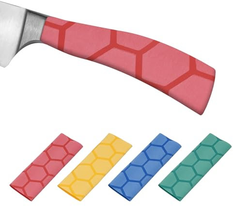 PATIKIL Cutting Knife Handle Heat Shrink Sleeve 1.2x4.9, 4 Pack Chef Cutter Non Slip Wrap for Kitchen Knife Management, Red/Yellow/Blue/Green Hive Pattern