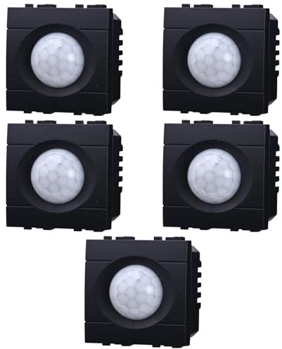 5x Sensore di movimento PIR, Modulo nero, Compatibile Con BTicino Living, frutti, interruttori, pulsanti, deviatori, dimmer, sensori, PIR, buzzer, Per Placche originali e compatibili