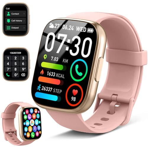 Montre Connectée Homme Femme, 1,95 HD Smartwatch avec Appel Bluetooth, 110+ Sportifs Montre Sport avec Moniteur Sommeil/Cardiofrequencemetre/Podomètre, Etanche IP68 Montre Sport, Charge Rapide, Rose
