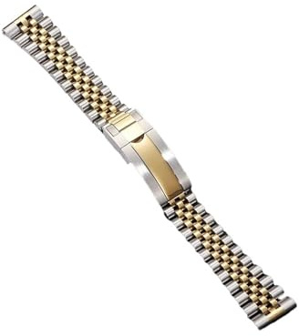 TROGPYXG Kompatibel mit Rolex Daytona Submariner Yacht-Master GMT, luxuriöses Edelstahlarmband, kompatibel mit Jubilee Curved End-Armband, 20 mm, 21 mm(Silver Gold,20mm)