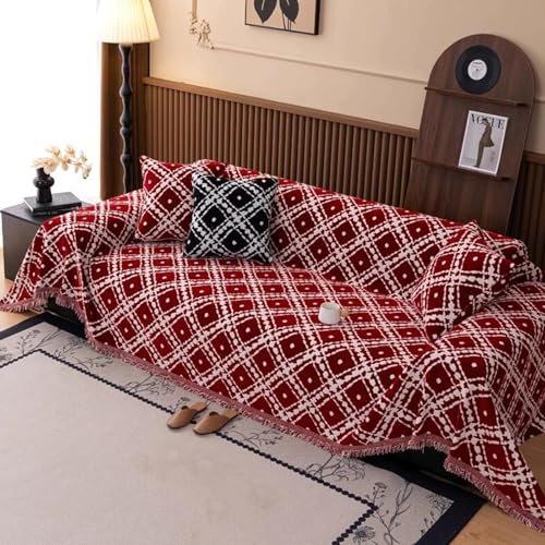 ZCXRYFL Universal Sofa üBerwüRfe 1 2 3 4-Sitzer Sofabezug L Form Eckcouch Sofa Abdeckung Weicher Chenille Bauernhausstil Sofa üBerwurfdecke FüR Katzen Hunde Rebellische(180X300cm,Red)