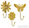 HASLED Lot de 3 Patères Muraux Dorés - Crochets Décoratifs en Forme de Fleur et Papillon - Pour Porte-manteaux, Cuisine et Salon - Installation Sans Percage