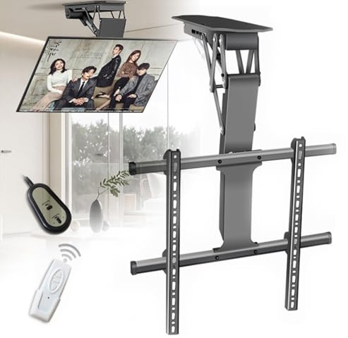 Drmoxin Motorized Ceiling TV Mount - 0-85° Flip Down Motorised TV Bracket, Electric TV Ceiling Mount with Remote Control and Switch Control, Motorised TV Lift Fits 32-70 Inch TVs