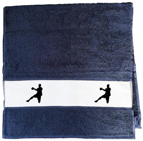 Huuraa Handtuch Handball Silhouette Geschenk | 50x100cm French Navy Baumwolle Handtuch Geschenkidee Blaues Gästehandtuch mit Motiv Gästetuch Weich und Saugstark