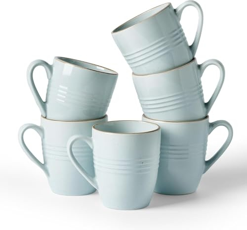 Richmount Jupiter Kaffeetassen 6er Set, 385 ml Catering Tassen, Hellblau | Becher mit Henkel - Für Kaffee, Tee & Heisse Getränke, Ideal für Küche, Esszimmer & Frühstück