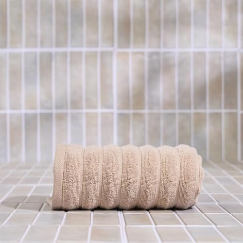 OHS Hand Towels for Bathroom, Ultra Soft 100% Cotton Highly Absorbent Luxury Ribbed Textured Weave Quick-Dry Hand Towels 1 Piece for Household Essentials, Natural-50x80cm