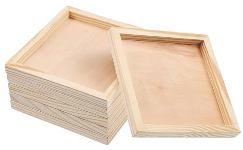 Ausi 6 bandejas de madera para manualidades, 12 x 12 cm, tablas de desayuno, bandeja de madera de pino, bandejas para servir, decoración del hogar, proyectos de arte e ideas de manualidades DIY.